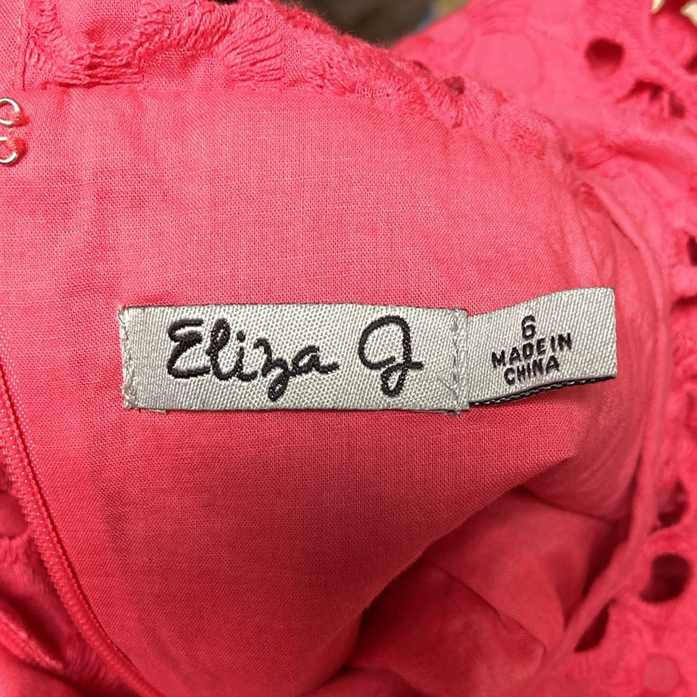 Eliza J Women’s Hot Pink A-line Dress Sleeveles Embroidered Cotton Size 6 - Picture 16 of 16